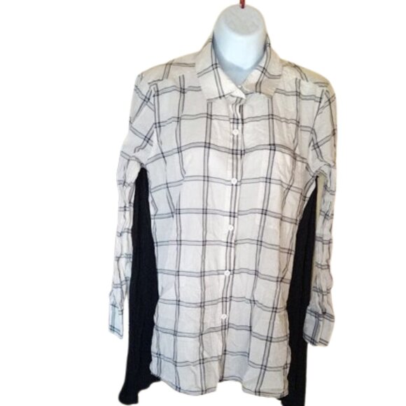 DKNY White and Black Long Sleeve Checked Plaid Button Down Shirt Size Medium - Picture 1 of 5